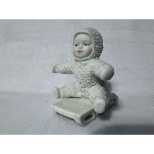 Snow Babies Sled Figurine White Porcelain Cherub Blue Eyes Winter Decor‎